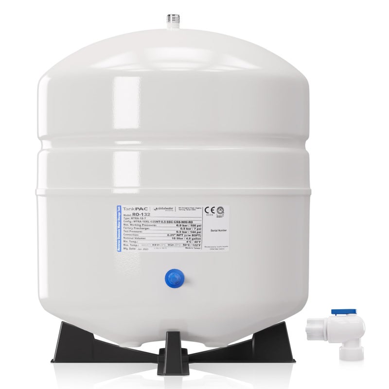 Max Water NSF Certified Heavy Duty 4.4 Gallon @100 PSI RO (Reverse Osmosis) Water Storage Tank, PA-E RO-132 + Valve - Image 1